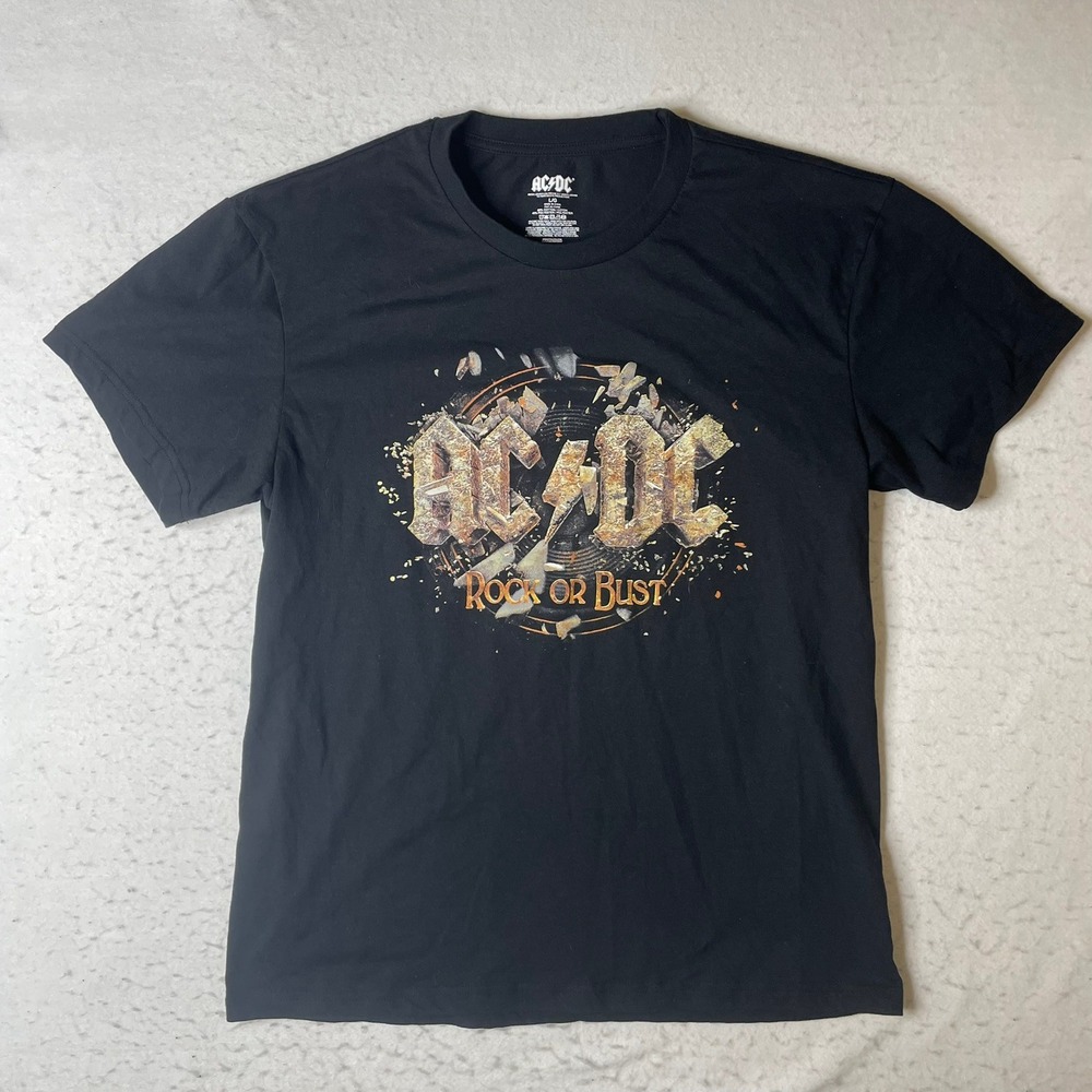 AC/DC T-Shirt Mens Large Black Rock Or Bust Graphic Band Tee Short Sleeve Cotton